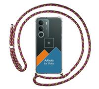 Tumundosmartphone Personnalisez votre coque avec pendentif transparent pour Realme P3 Lite avec cordon rose/doré dessin personnalisé