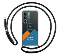 Tumundosmartphone Personnalisez votre coque avec pendentif transparent pour Realme P3 Lite avec cordon noir, motif personnalisé