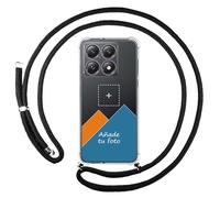 Tumundosmartphone Personnalisez votre coque avec pendentif transparent pour Xiaomi 14T 5G avec cordon noir, dessin personnalisé
