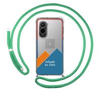 Tumundosmartphone Personnalisez votre coque avec pendentif transparent pour Xiaomi Poco M7 4G avec cordon vert eau, dessin personnalisé