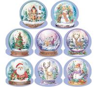 TUMYBCC Diamond Painting Lot de 8 cartes de Noël faites à la main avec enveloppe, peinture diamant 5D, cartes de vœux, cartes de Noël, cadeaux de fête, cadeaux pour amis, famille