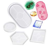TuNan 4 Moules en Silicone pour Plateau Moulage en Résine, Bricolage, pour Fabriquer Sous-Verres Plateaux Décorations Boîtes à Bijoux- Hexagonale, Ovale, Cercle, Carré