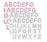 TuNan Lot de 104 lettres autocollantes en strass - 4 feuilles de 26 lettres de l'alphabet à paillettes - Pour vêtements, loisirs créatifs, décoration de cadeaux (argent/rose)