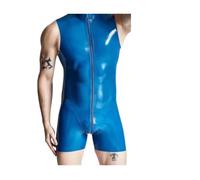 TUNAYI Combinaison en Latex, fétichisme du Caoutchouc, Short sans Manches avec Fermeture éclair sur Le Devant pour Homme, Noir, Taille L