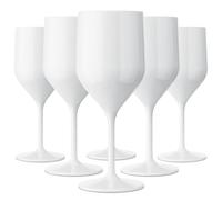 TUNDRA - Lot de 6 Verres a Pied CROISIERE 25 cl en PLASTIQUE RIGIDE SAN, Réutilisables, Verres à Vin Incassables, BPA-Free et Lavables au Lave Vaisselle, Verre à Champagne, à Vin, à Cocktail (Blanc)