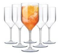 TUNDRA - Lot de 6 Verres a Pied CROISIERE 25 cl en PLASTIQUE RIGIDE SAN, Réutilisables, Verres à Vin Incassables, BPA-Free et Lavables au Lave Vaisselle, Verre à Champagne, à Vin, (Transparent)