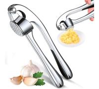 Tundwhite Presse-Ail,Acier Inoxydable Concasseur D'ail,Presse-Ail de Cuisine Professionnelle avec Poignée Facile à Presser,Presse-Ail à Usage intensif,Broyeur d'ail,Facile à Nettoyer et Durable,Argent