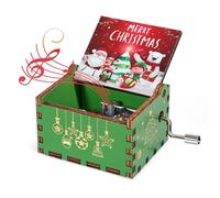 Tunejoy Boîte à Musique de Noël à Manivelle en Bois Mini Boîtes à Musique Gravées Vintage Joyeux Noël Boîte à Musique Handcrank pour la Décoration de Noë Garçons Filles Vert