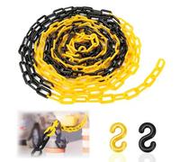 Tunejoy Chaîne de Signalisation en Plastique 10mx8mm Chaîne de Délimitation avec S Crochets en pour Sécurité Stationnement et Contrôle des Foules Noir et Jaune