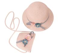 Tunejoy Chapeau de Soleil Filles Chapeaux de Paille d'été Enfant et Petit Sac Ensemble avec Décoration Florale pour Plage Voyage Randonée 3-7 Ans Rose Pâle