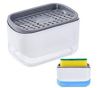 Tunejoy Distributeur de Savon Liquide avec Porte-éponge Rechargeable Distributeur de Savon à Vaisselle 2 en 1 pour Cuisine de Pompe à Main 350 ML