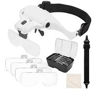 Tunejoy Lunette Loupe avec LED Casque Loupe Frontale 1,0X à 3,5X avec 5 Lentilles Amovibles pour Lecture Réparations Couture Bijoux Montres et Artisanat Bricolage