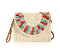 Tunejoy Pochette d'embrayage en Paille pour Femme Filles Vintage Sac à Bandoulière en Paille Sac à Main de Plage D'été Boho Sac Bourse Portefeuille pour Voyage, Vacances, Fête sur la Plage Beige
