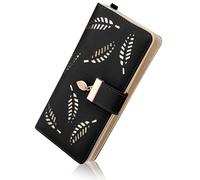 Tunejoy Portefeuille Femme Grande Capacite Porte Monnaie Elégant Portefeuille en Cuir PU avec Plusieurs Emplacements pour Cartes Noir