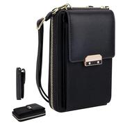 Tunejoy Sac à Bandoulière pour Téléphone Portable Femme Portefeuille Mini Pochette en Pu Cuir Grande Capacité Sac à Main Bandoulière avec Emplacement pour Carte pour Voyage Bureau Shopping Noir