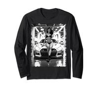 Tuner Car Shirts - Sexy Girl & Japanese Tuner Car in B & W 1 Manche Longue