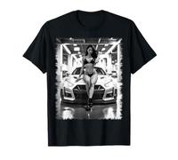 Tuner Car Shirts - Sexy Girl & Japanese Tuner Car in B & W 1 T-Shirt