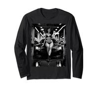 Tuner Car Shirts - Sexy Girl & Japanese Tuner Car in B & W 2 Manche Longue
