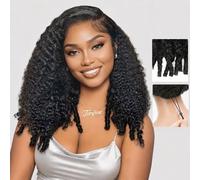 Tunfine C-Side Part Burmese Curly Glueless Drawstring Wigs Human Hair 200% Density 6x6 Lace Perruque Cheveux Humain Pre Plucked Pre Cut with Spiral Curly Ends, Glueless Natural Color Wig 18 Pouces