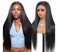 Tunfine Perruque de cheveux humains raides densité 250 pour femme noire, 33 x 15 cm, cheveux humains raides sans colle, cheveux humains brésiliens pré-épilés, couleur naturelle, 61 cm