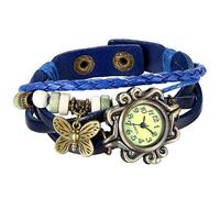 Tungsten Love Jewelrywe Pendentif Papillon Quartz Vintage Bracelet en cuir bleu sangle montre bracelet Lady Montre femme