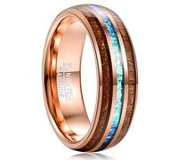 TUNGSTORY Bague de tungstène 8 mm en bois d'opale en carbure de tungstène or rose bague de fiançailles bague d'amitié pour homme femme confort Fit taille 54 à 72