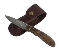 Tungyi Damas Couteau de Poche Pliant Acier Tranchant 3,1" Fourreau Cuir Anniversaire Mariage Cadeau (4" Ram Horn Handle)