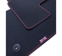 tuning-art Tapis de Sol pour Mini 3 F56 2014-03/2024 | 4-pièces Ajustement parfait Union Jack Système de fixation Bordure textile Coutures décoratives faites main Velours