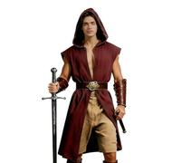 Tunique à capuche Renaissance pour homme, costume viking pour homme, cape à capuche médiévale Hobbit, rouge vin, L