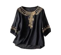 Tunique ample en gaze bohème pour femme, style bohème, décontracté, broderie florale, chemisier d'été indien à volants pour personnes âgées, club tendance, col en V, dentelle et lin bohème 2026 pour