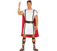 Tunique de guerrier romain Costume de carnaval antique Tenue historique avec cape rouge style Spartacus, Taille : 54 - 56 (XL) Couleur : Blanc