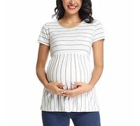 Tunique de maternité à rayures de maternité pour femme enceinte - Robe élégante pour femme, Z0710 A-blanc, XL