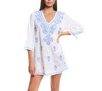 Tunique de plage courte brodÃ©e femme Selmark Complementos Bleu M