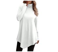Tunique d'été décontractée pour femme - Grande taille 2026 - Coupe ample - T-shirt de sport mignon à manches longues - Col haut - Élégant - Pour sortir et faire du sport, blanc, XL