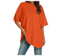 Tunique d'été surdimensionnée à manches mi-longues pour femme - Col rond - Pour course à pied - Style décontracté - Coupe ample - Grande taille - Élégante à porter avec des leggings - Solide, Orange