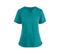 Tunique d'infirmière à manches courtes et col en V pour femme - Vêtement de travail de massage thérapeute - Haut pour soignant et esthéticienne - Uniforme de travail pour infirmière et chien (A4 vert
