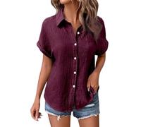 Tunique Femme Chemisier Chic Et Elegant Teeshirt Coton Blouse Ete Chemise Lin Haut Élégant Top Surchemise Vetement Tee Shirt Manche Longue Chemisiers Blouses Grande Taille Col V Courte,3-Vin,XL