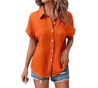 Tunique Femme Chemisier Manche Courte Chic Et Elegant Blouse Chemisiers Blouses Chemise Lin Longue Surchemise Tee Shirt Haut Élégant Coton Vetements Mode Vetement en Top Teeshirt,3-Orange,M