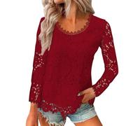 Tunique Femme Chic Et Elegant,Chemisiers Et Blouses Femme Haut Femme Ete Dentelle VêTements Femme Tee Shirt Femme Manches Longues Blouse Femme Grande Taille Chemise Longue Femme(vin,3XL)