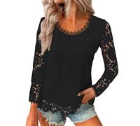 Tunique Femme Chic Et Elegant,Chemisiers Et Blouses Femme Haut Femme Ete Dentelle VêTements Femme Tee Shirt Femme Manches Longues Blouse Femme Grande Taille Chemise Longue Femme(Noir,M)
