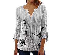 Tunique Femme Chic et Elegant Femmes été Impression à la Mode Sexy Bouton Cardigan 7 Manches Chemise col en V décontracté ajusté Tunique vêtements Hauts