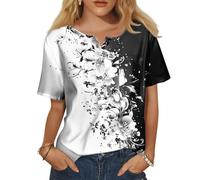 Tunique Femme Grande Taille Lot de Tee Shirt Imprimé Chic avec Poche Fleurie Col Rond Bouton Manches Courtes Personnalisé Sexy Tshirt Mes Commandes Ete Soirée Blouse Femme Grande Taille L