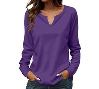 Tunique Femme Grande Taille Tunique Femme Coton Melange Tops Couleur Unie Ample Tuniques Manches Longues Basique Tunique Col V Oversize Tshirt Cintrée Glamour Tuniques De Outdoor Uniques Hauts