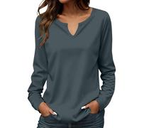 Tunique Femme Grande Taille Tunique Femme Coton Melange Tops Couleur Unie Ample Tuniques Manches Longues Basique Tunique Col V Oversize Tshirt Cintrée Glamour Tuniques De Outdoor Uniques Hauts