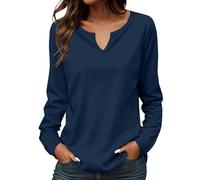 Tunique Femme Grande Taille Tunique Femme Coton Melange Tops Couleur Unie Ample Tuniques Manches Longues Basique Tunique Col V Oversize Tshirt Cintrée Glamour Tuniques De Outdoor Uniques Hauts