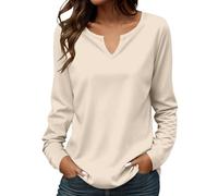 Tunique Femme Grande Taille Tunique Femme Coton Melange Tops Couleur Unie Ample Tuniques Manches Longues Basique Tunique Col V Oversize Tshirt Cintrée Glamour Tuniques De Outdoor Uniques Hauts