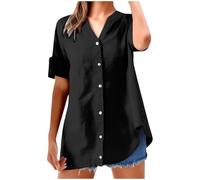 Tunique Femme Lin Liquette Femme Chemise Lin Manches Courtes Été Chemises Haut En Simili Infroissable, Pratique Pour , Reste Impeccable Sans Repassage, De Temps Blouse Rayures Noires Et Blanches