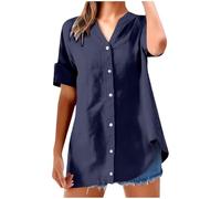 Tunique Femme Lin Liquette Femme Chemise Lin Manches Courtes Été Chemises Haut En Simili Infroissable, Pratique Pour , Reste Impeccable Sans Repassage, De Temps Blouse Rayures Noires Et Blanches