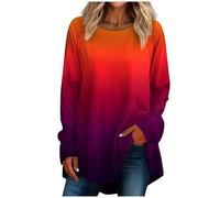 Tunique Femme Longue Manches Longues Tie Dye Col Rond Casual Outdoor Tunique Fluide Saint Valentin Tee Shirt Femme Grande Taille Top Classique Haut Sexy Femme Plein Air Blouse Gingembre XXL