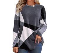 Tunique Femme Longue Manches Longues Vintage Casual Patchwork Print Chic et Elegant Printemps Automne Mode Saint Valentin Outdoor Baggy Sweatshirt Pas Cher Haut 01 Gris 3XL